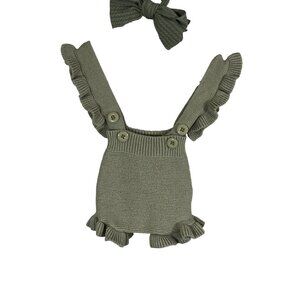 Retro Knit Sweater Romper 12M Green Boho Indie Folk Neutral Minimalist Chic Arts